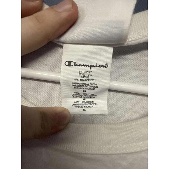 Champion White Black Box Logo T-Shirt Mens XL 100% Cotton Short Sleeve - Picture 4 of 6